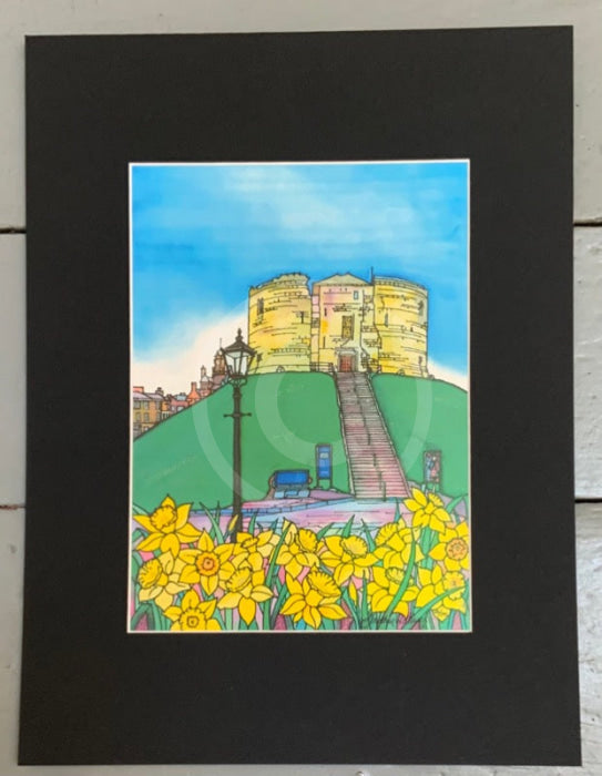 Clifford’s Tower by Jonathan Williams, mounted in black