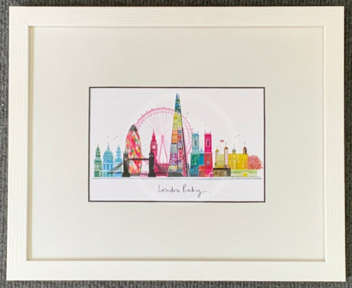 London Baby Skyline Print by Ilona Drew White Frame 