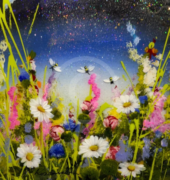 Close up with artist’s signature. Moonlight Meadow ll by Rozanne Bell