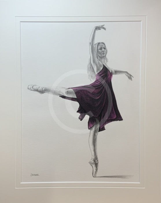 Dark Magenta 2 Original Drawing By Mark Braithwaite - Ballet Dancer