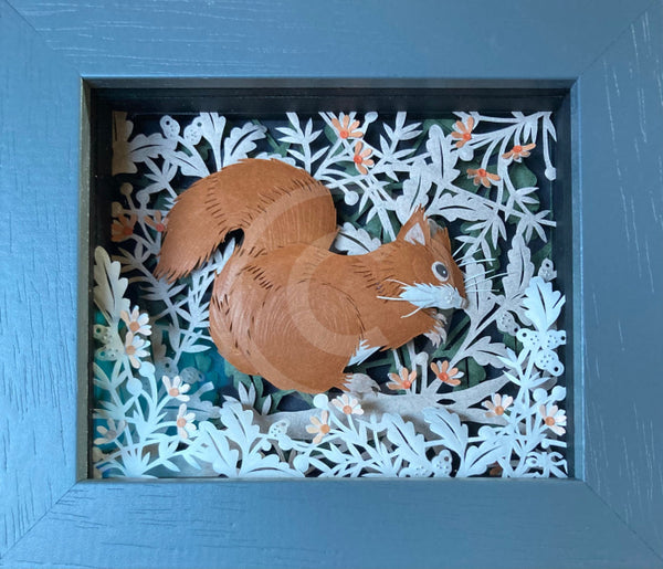 Red, Squirrel, Miniature Original Paper Cut by Anna Cook