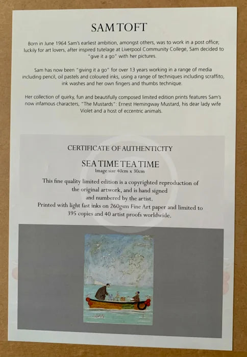 Sea Time, Tea Time by Sam Toft - Framed Limited Edition CERTIFICATE