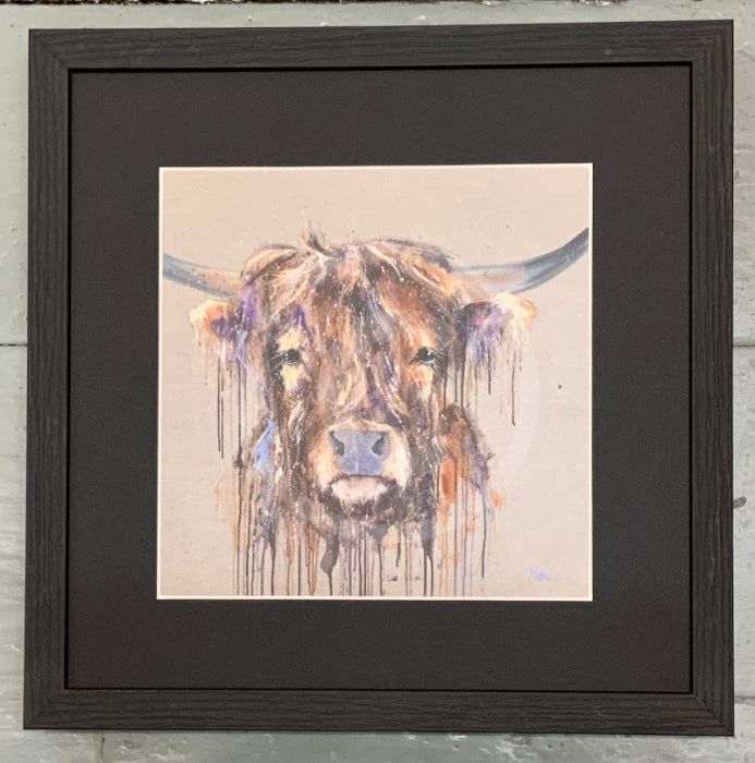 Sid (Mounted Print) by Louise Luton - Highland Cow Picture framed