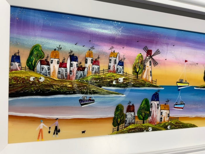 Unique beach scene finished with glossy resin. The Long Days of Summer by Rozanne Bell