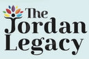 The Jordan Legacy logo featuring stylized black text and a colorful flower-like emblem on a pale blue background.