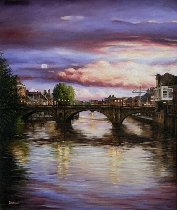 ORIGINAL Autumn Twilight Ouse Bridge, York- Oil Painting by Mark Braithwaite