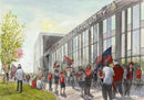 We've Done It, We've Done It! by David Questa — York City FC fans outside LNER Community Stadium, waving red and blue flags, with children in football shirts and a young supporter on shoulders