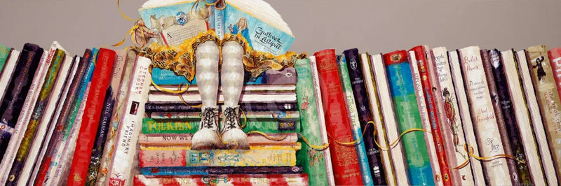 A Captured Moment. A colourful book cover wall art print for the home By Amanda Stratford. The landscape oriented print features classic childrens novels. 