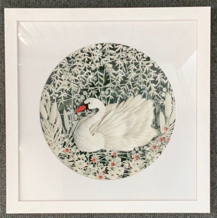 A Moment of Calm, Giclée Print of a Swan by Anna Cook 30x30cm