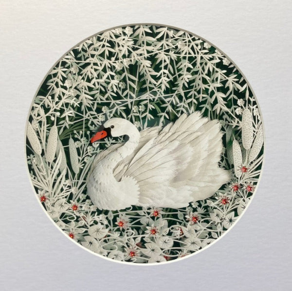 A Moment of Calm, Giclée Print of a Swan by Anna Cook 30x30cm