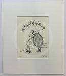 A Right Cuddle Up by Sam Toft — Ernest Hemingway Mustard and Violet sharing a tender embrace beneath the handwritten words A Right Cuddle Up, mounted limited edition print 22 of 27