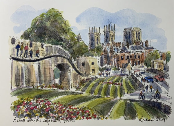 A Stroll Along The City Walls,  York, Richard Briggs ORIGINAL WATERCOLOUR