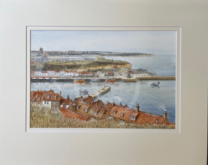 A Whitby Evening - Sam Burden ORIGINAL WATERCOLOUR mounted