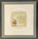 Ernest and Violet, cuddle and relax under their umbrella with their dog, Doris. LIMITED EDITION of ‘A Wonderful Life’ Framed Nordic blue