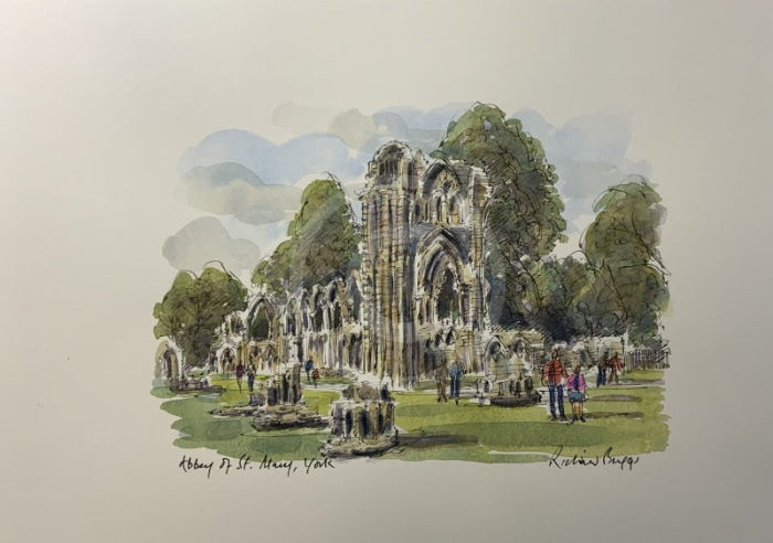 Abbey of St. Mary, York, Richard Briggs ORIGINAL WATERCOLOUR