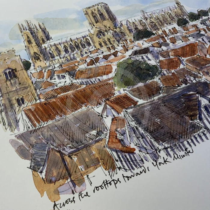 Across The  Rooftops Towards York Minster, Richard Briggs ORIGINAL WATERCOLOUR