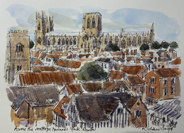 Across The  Rooftops Towards York Minster, Richard Briggs ORIGINAL WATERCOLOUR