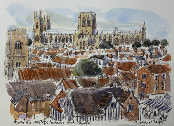 Across The  Rooftops Towards York Minster, Richard Briggs ORIGINAL WATERCOLOUR