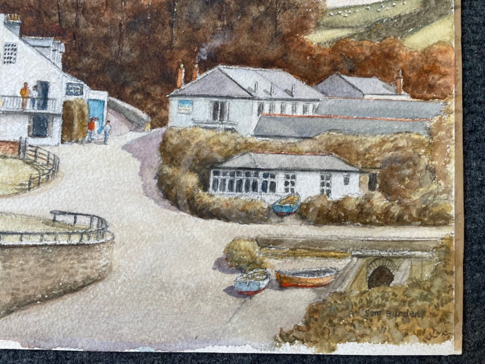 An Evening with Friends, Port Gaverne, Cornwall - Sam Burden ORIGINAL WATERCOLOUR detail