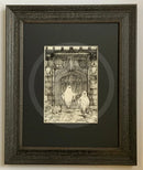 A Brother Betrayed Monochrome Edition Mounted Print. Black and white ghost art print by Mark Braithwaite. The ghostly picture features two ghosts outside St William’s College, York. Framed in Muse II distressed black.