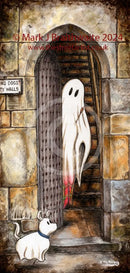 Beneath The Sheets; A Rebellious Spirit - Colour Edition mounted. A ghost art print of a spirit and his dog out side the historic Monk Bar in the haunted City of York by  M.J Braithwaite