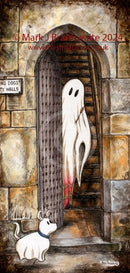Beneath The Sheets; A Rebellious Spirit - Colour Edition mounted. A ghost art print of a spirit and his dog out side the historic Monk Bar in the haunted City of York by  M.J Braithwaite