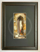 Beneath The Sheets; A Rebellious Spirit - Colour Edition mounted. A ghost art print of a spirit and his dog out side the historic Monk Bar in the haunted City of York by  M.J Braithwaite. Framed In Distressed Pastel Black