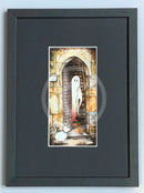 Beneath The Sheets; A Rebellious Spirit - Colour Edition mounted. A ghost art print of a spirit and his dog out side the historic Monk Bar in the haunted City of York by  M.J Braithwaite Framed in Small Linear I Black (A)