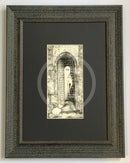  Beneath The Sheets; A Rebellious Spirit - Monochrome Edition Mounted. A black and white ghost art print of a spirit and his dog out side the historic Monk Bar in the haunted City of York. M.J Braithwaite. framed in  muse II black.