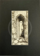Beneath The Sheets; A Rebellious Spirit - Monochrome Edition Mounted. A black and white ghost art print of a spirit and his dog out side the historic Monk Bar in the haunted City of York. M.J Braithwaite.