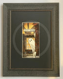 Beneath the Sheets; Boo! Horace Causes Trouble - Colour Edition Beneath The Sheets; A cute ghost art print in The Shambles in the haunted City of York. By M.J Braithwaite.  Framed Muse II Distressed black.