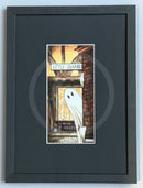 Beneath the Sheets; Boo! Horace Causes Trouble - Colour Edition Beneath The Sheets; A cute ghost art print in The Shambles in the haunted City of York. By M.J Braithwaite.  Framed Small Linear I Black (A) 