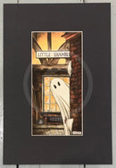 Beneath the Sheets; Boo! Horace Causes Trouble - Colour Edition Mounted. A cute ghost art print in The Shambles in the haunted City of York. By M.J Braithwaite. 