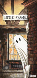 Beneath the Sheets; Boo! Horace Causes Trouble - Colour Edition. A cute ghost art print in The Shambles in the haunted City of York. By M.J Braithwaite. 