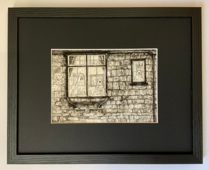 Beneath the Sheets; The Girl in the Window - Monochrome Edition- small black linear frame