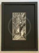 Beneath the Sheets; Lady Peckett and the Beheaded King - Monochrome Edition - Framed 10x14” in Small Linear I Black (A)
