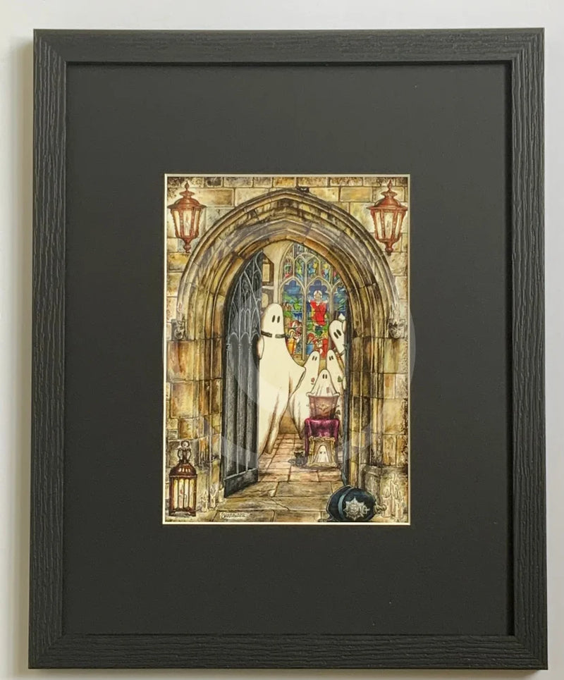 Beneath the Sheets; The Midnight Funeral - Colour Edition Mounted Print framed in small linear I black 
