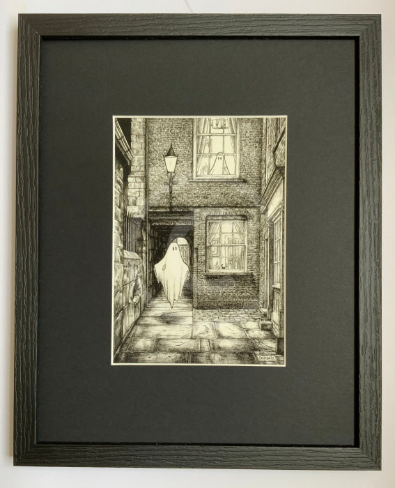 Beneath The Sheets; The Moonlight Visitor - Monochrome Edition Framed In Black Linear