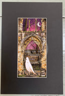 Beneath The Sheets; Quiet As A Nun - Colour Edition. This colourful ghost art print features a lonely spirit floating along the ruined walls of St Mary’s Abbey in the historic haunted City of York. By M.J. Braithwaite. 