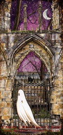 Beneath The Sheets; Quiet As A Nun - Colour Edition. This colourful ghost art print features a lonely spirit floating along the ruined walls of St Mary’s Abbey in the historic haunted City of York. By M.J. Braithwaite. 