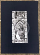 Beneath the Sheets; Quiet as a Nun - Monochrome Edition. This black and white ghost art print features a lonely spirit floating along the ruined walls of St Mary’s Abbey in the historic haunted City of York. By M.J. Braithwaite. 