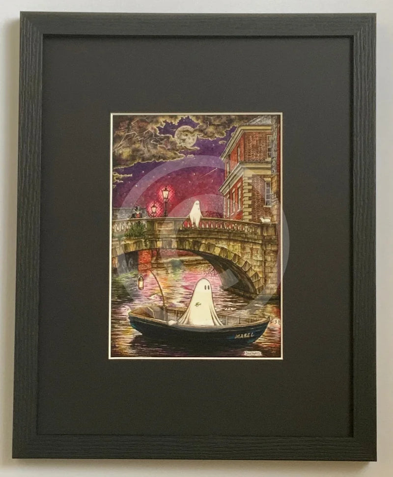 Beneath the Sheets; The Shrouded Lady and the Night Fisherman - Colour Edition framed in small linear I black