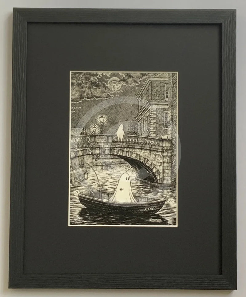 Beneath the Sheets; The Shrouded Lady and the Night Fisherman - Monochrome Edition Framed 11x14” in Small Linear I