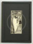 Beneath the Sheets;  Stand and Deliver - Monochrome Edition. This black and white ghost art print features the lawless spirit of the notorious highwayman Dick Turpin wielding his smoking musket, guarding his grave in the historic haunted City of York. By M.J Braithwaite.  Framed in small linear I black