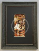 Beneath the Sheets; Treason and Plot - Colour Edition Mounted. Ghost with top hat and sword in a rustic setting with barrels and lanterns. Guy Fawkes about to blow up the barrels. Framed in Muse II. 