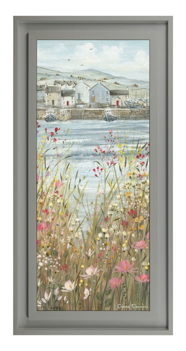 Boats & Blooms II by Diane Demirci - Framed Print on Canvas GREY FRAME