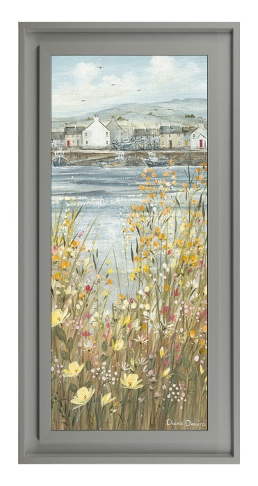 Boats & Blooms III by Diane Demirci - Framed Print on Canvas GREY FRAME
