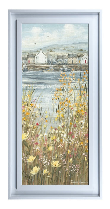 Boats & Blooms III by Diane Demirci - Framed Print on Canvas WHITE FRAME