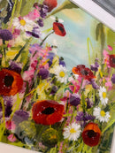 Bumblebee Summer II (10x10") ORIGINAL PAINTING by Rozanne Bell detail