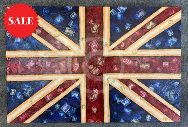Busy Lizzies - Original Oil Painting By Eva Alexander Embellished With Postage Stamps
